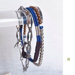 New men's hematite with stainless steel  and braiding 3 piece set bracelet